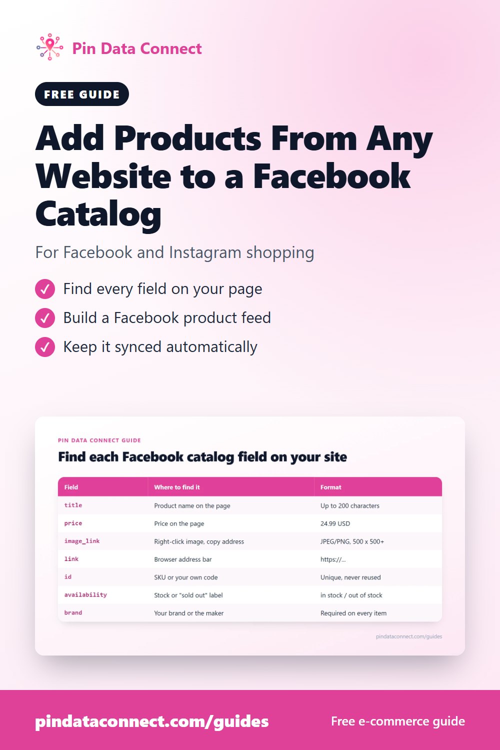 Pinterest pin: Add Products From Any Website to a Facebook Catalog - add products to a Facebook catalog and Instagram shopping catalog from any e-commerce website with a Facebook product feed
