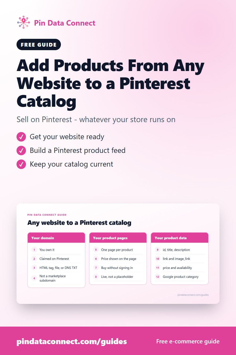 Pinterest pin: Add Products From Any Website to a Pinterest Catalog - how to add products to Pinterest and sell on Pinterest from Squarespace, Wix, or any e-commerce website